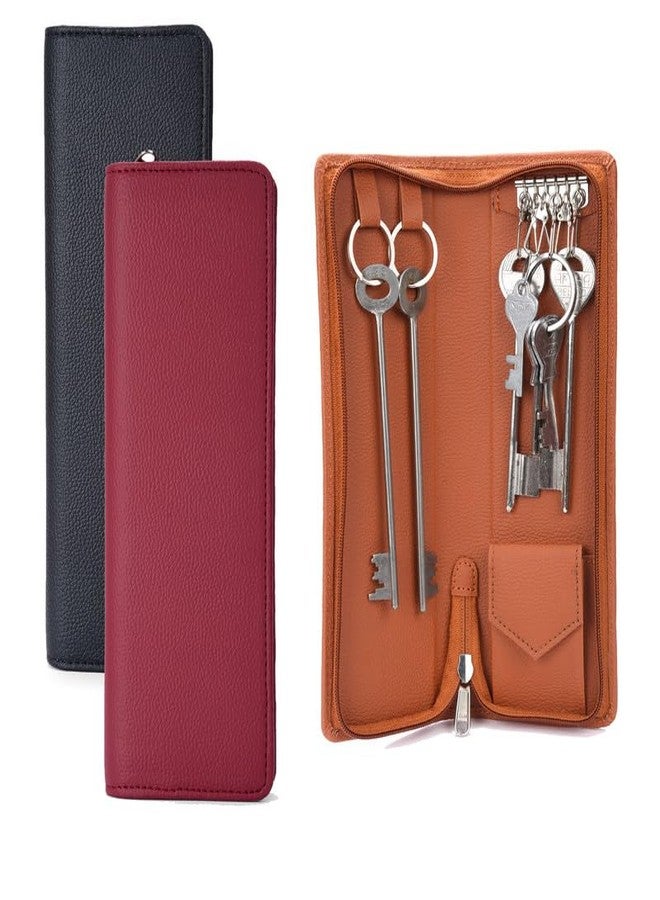 essart Sarvika PU Leather Key Chain Holder Case | Key Chain Wallet for Men & Women | Keychain Holder Organiser with Zipper Closure (Brown,Cherry,Black) - Image 2