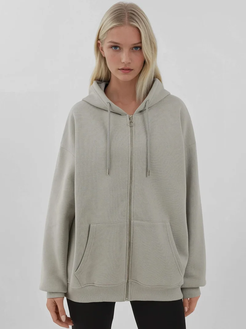 HICCUP Textured Full Zip Hoodie with Pockets Busem Collection