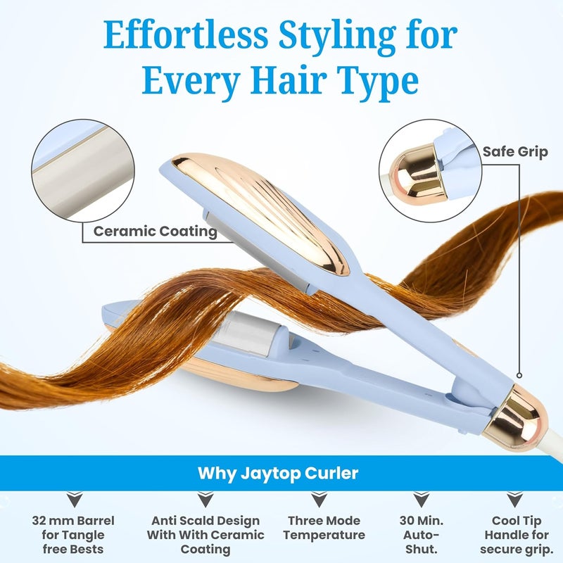 JAYTOP Hair Curler Machine | Automatic Hair Curler For Women with 3 Temperature Settings | Easy Wavy & Curly Hairstyles | Beach Waves Curling Iron | Anti-Scald Design, Quick Curls in 10-15 Min, Tangle-Free, Ceramic Coating, 360° Swivel Cord (Purple) - Image 2