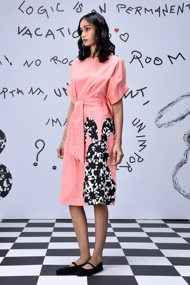 Genes Lecoanet Hemant Rabbit Texture Relax Fit Dress- Coral Peach