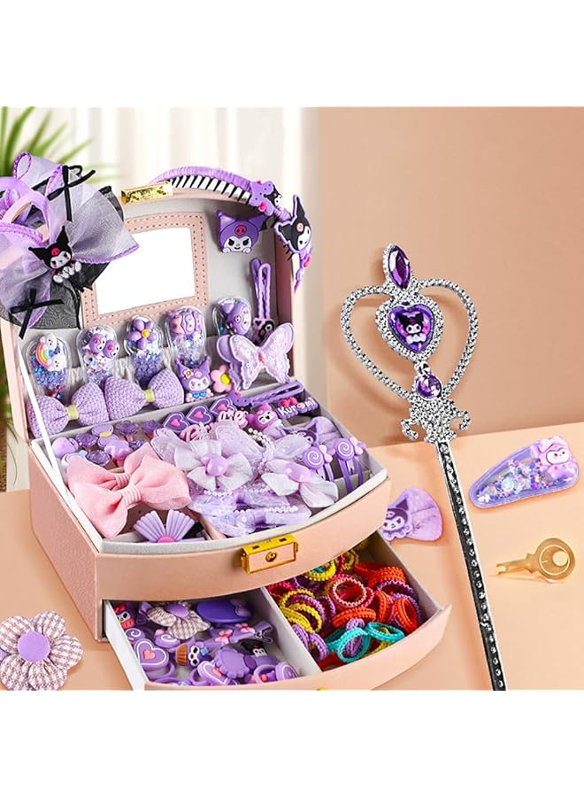 مومو بير إكسسوارات شعر للبنات طقم إكسسوارات شعر كورومي أرجواني يتضمن مشابك شعر وربطات شعر ومشابك شعر وأقواس مع صندوق تخزين وصندوق هدايا إكسسوارات شعر للأطفال من سن 3 إلى 10 سنوات (Klm 03) - Image 4