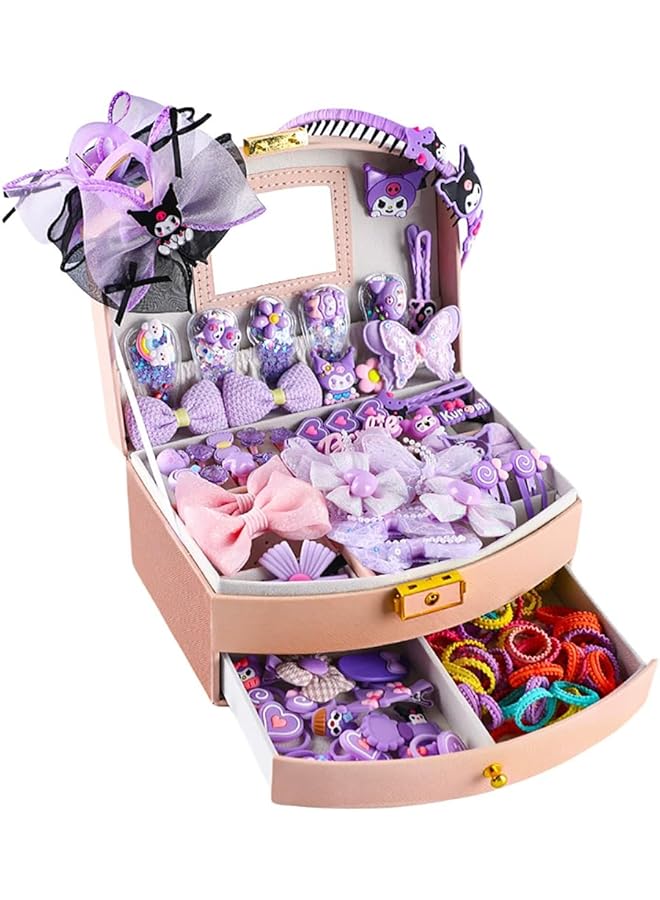 مومو بير إكسسوارات شعر للبنات طقم إكسسوارات شعر كورومي أرجواني يتضمن مشابك شعر وربطات شعر ومشابك شعر وأقواس مع صندوق تخزين وصندوق هدايا إكسسوارات شعر للأطفال من سن 3 إلى 10 سنوات (Klm 03) - Image 2