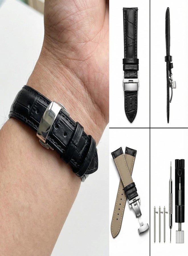 PCUORLEORS Genuine Leather Watch Strap, Bamboo Link Leather Replacement Band, Quick Removal Crocodile Skin Strap, 20mm 22mm 24mm 26mm Genuine Men's and Women's Watch bands (Black, 20MM) - Image 2