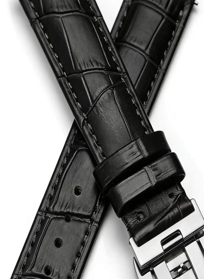 PCUORLEORS Genuine Leather Watch Strap, Bamboo Link Leather Replacement Band, Quick Removal Crocodile Skin Strap, 20mm 22mm 24mm 26mm Genuine Men's and Women's Watch bands (Black, 20MM) - Image 3