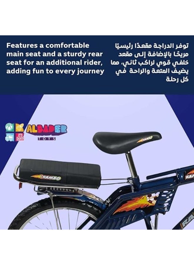 AL BADER Rambo 20 Inch Bicycle, Dual Seat Kids Bike with Rear Passenger Seat, Steel Frame, Front Bell, Strong Brakes, Kickstand and Anti Slip Pedals, Lightweight Portable Bike, Durable Ride - Image 5