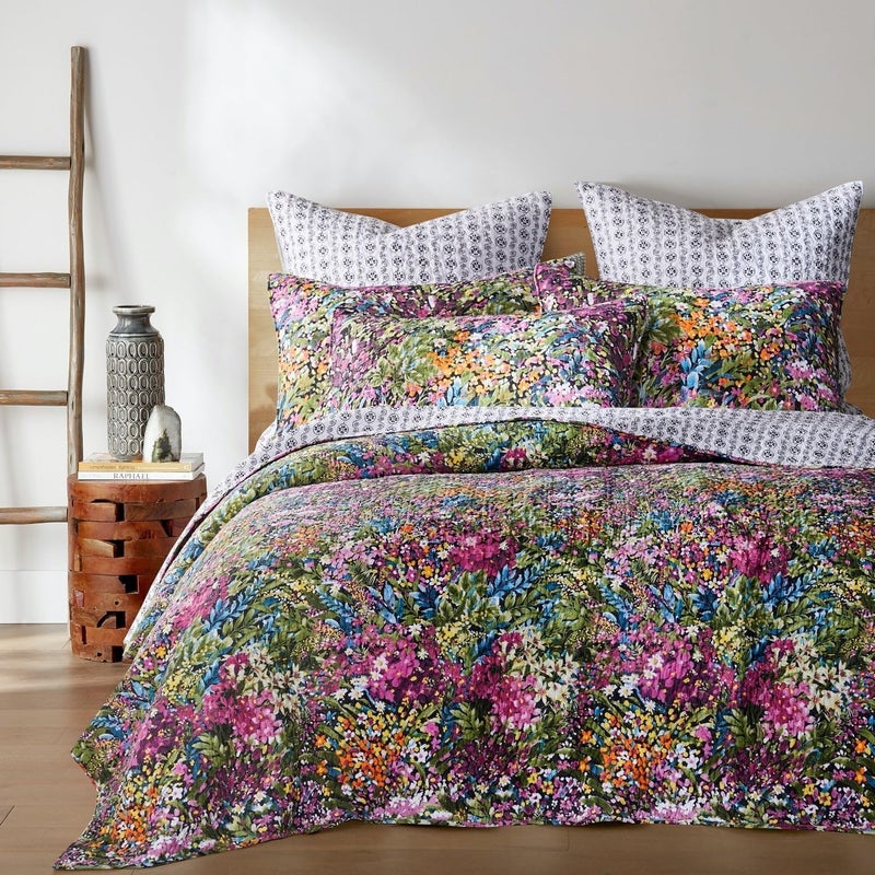 Levtex Home Levtex Home  Basel Quilt Set  KingCal King Quilt  Two King Pillow Shams  Multicolor Floral  Quilt Size 106x92in and Pillow Sham Size 36x20in  Reversible  Cotton