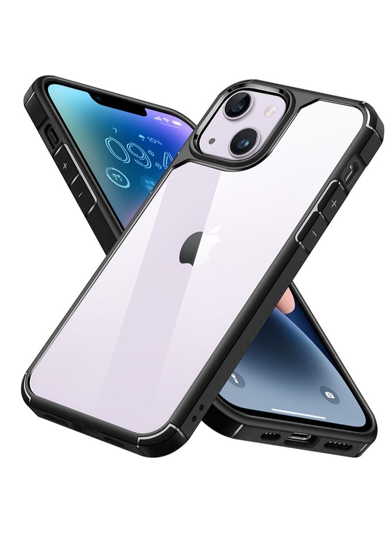 INFOSUN iPhone 14 Case Clear Cover Ultra Thin Silicone Shockproof Hard Back Cases Transparent Protective Slim Phone Case for Apple iPhone 14 6.1 inch - Black - Image 1