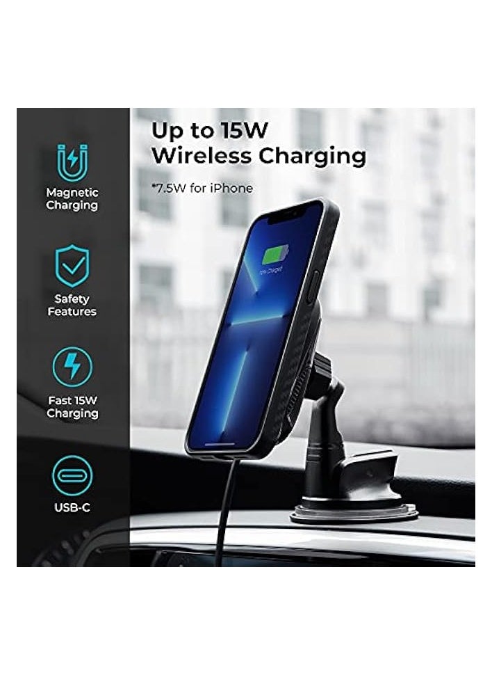 erorex Magnetic Car Phone Mount Wireless Charging MagSafe Compatible Dashboard Car Holder with Cooling Fan [MagEZ Car Mount Pro]-Suction Cup  - Image 2