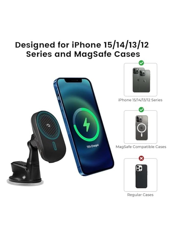 erorex Magnetic Car Phone Mount Wireless Charging MagSafe Compatible Dashboard Car Holder with Cooling Fan [MagEZ Car Mount Pro]-Suction Cup  - Image 3