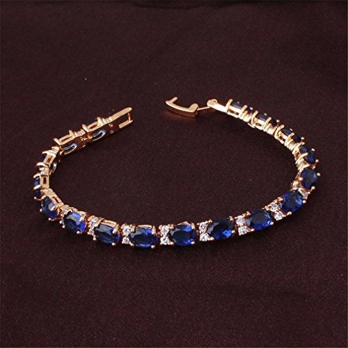 GULICX Gold Plated Tennis Bracelet Sparkling Sapphire Color Blue Cubic Zirconia - Image 3