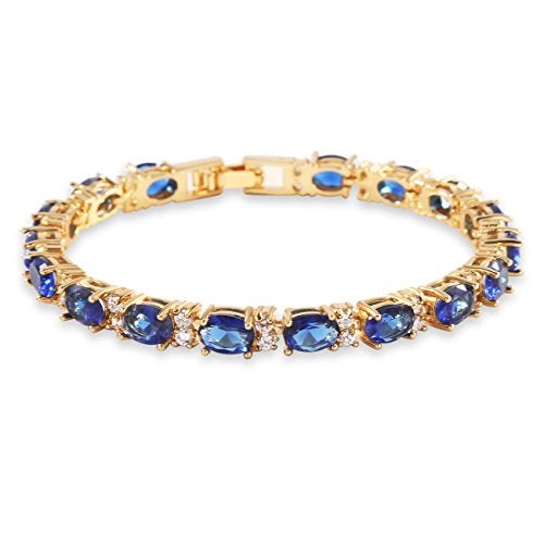 GULICX Gold Plated Tennis Bracelet Sparkling Sapphire Color Blue Cubic Zirconia - Image 1