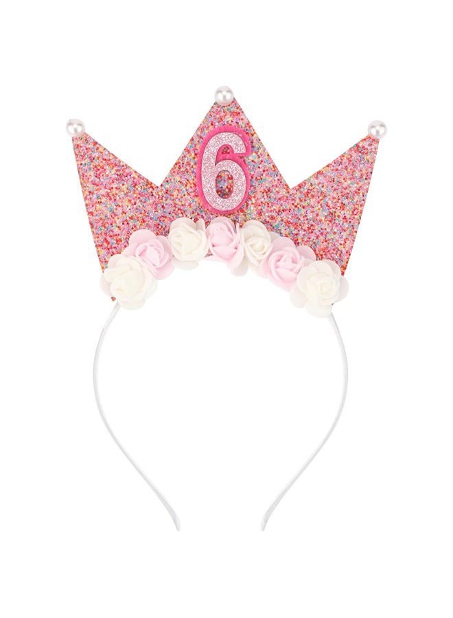 SuPoo Birthday Decorations for Girls - 6th Birthday Headband Crown, Glitter Hair Band, Flower Princess Tiara Hair Accessory for Party - Image 1