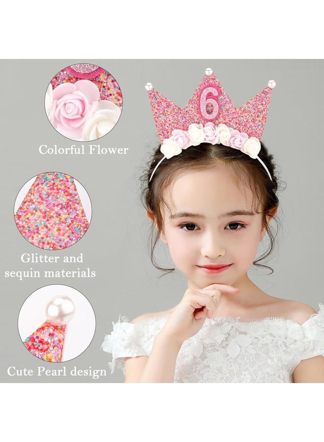SuPoo Birthday Decorations for Girls - 6th Birthday Headband Crown, Glitter Hair Band, Flower Princess Tiara Hair Accessory for Party - Image 5