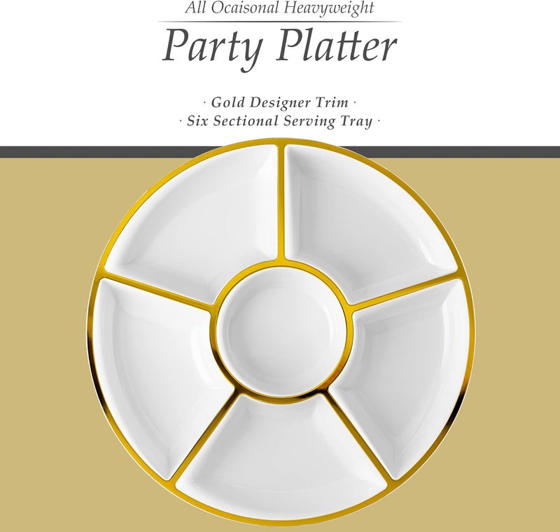 PLASTICPRO 6 Sectional Round Plastic Serving Tray/Platter (2, White & Gold) - Image 5