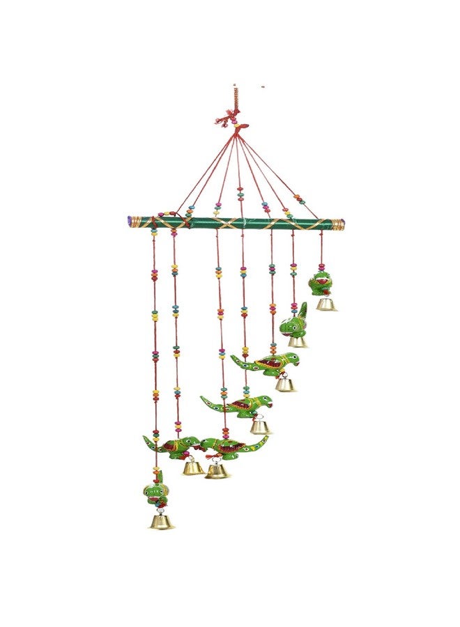 Great Art Parrot Door Hanging Green Gota Wood Windchime(Parrot Wind Chimes -3) - Image 1