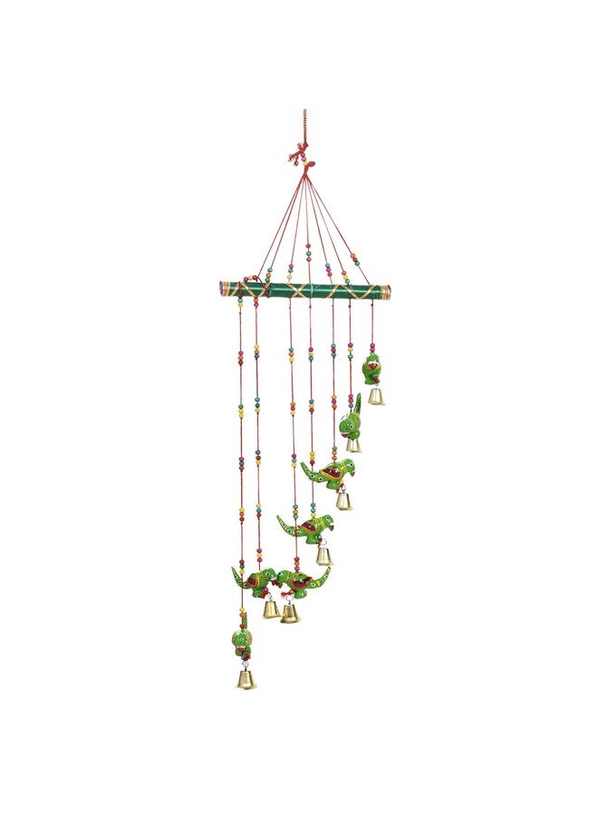 Great Art Parrot Door Hanging Green Gota Wood Windchime(Parrot Wind Chimes -3) - Image 2