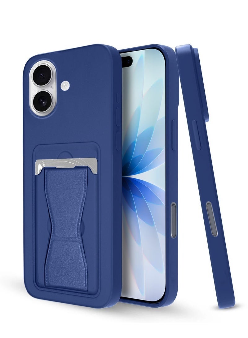 جاجيك iPhone 17 5G 2025 Silicone TPU Shockproof Card Holder Case with Secure Hand Grip Stand, Slim Anti-Slip Soft Protective Cover (MCHPSN) - Navy Blue - Image 1