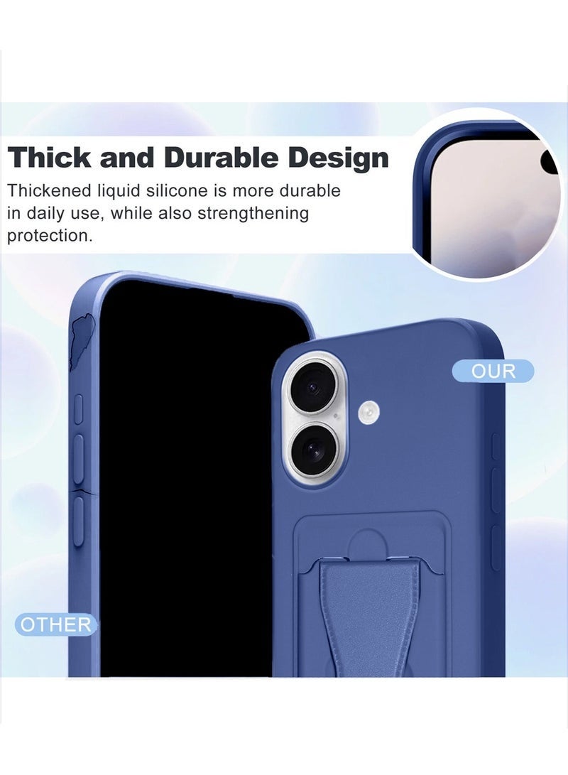 جاجيك iPhone 17 5G 2025 Silicone TPU Shockproof Card Holder Case with Secure Hand Grip Stand, Slim Anti-Slip Soft Protective Cover (MCHPSN) - Navy Blue - Image 2