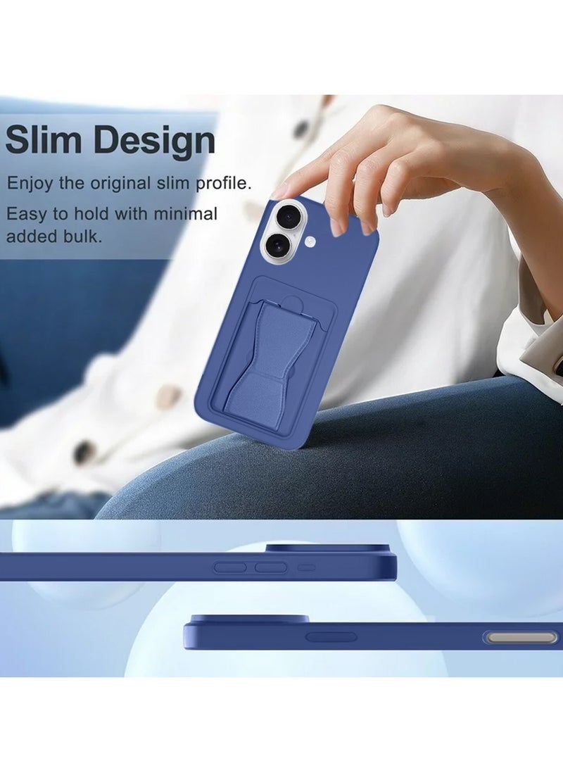 جاجيك iPhone 17 5G 2025 Silicone TPU Shockproof Card Holder Case with Secure Hand Grip Stand, Slim Anti-Slip Soft Protective Cover (MCHPSN) - Navy Blue - Image 4