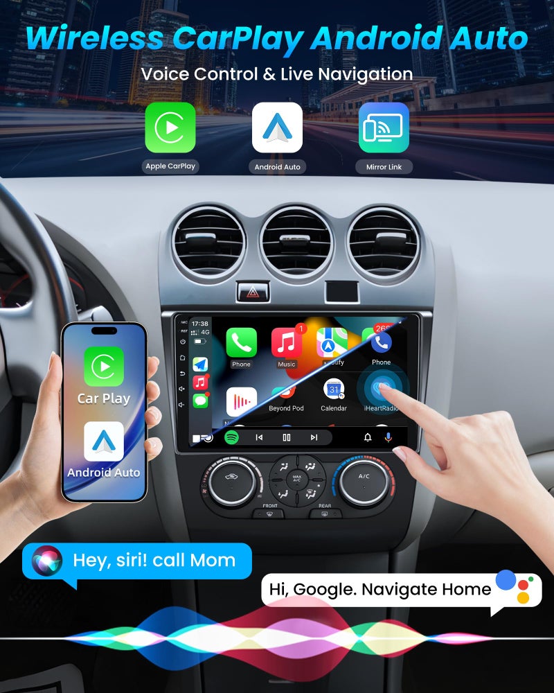 Jufodrca 4Core 64G ROM Car Radio Stereo for Nissan Altima 2007-2012: Upgrade 5G-WIFI 9" 1280*800 Touch Screen Head Unit Wireless Carplay Android Auto Bluetooth GPS RDS FM Mirror Link Backup Camera (Manual AC) - Image 2