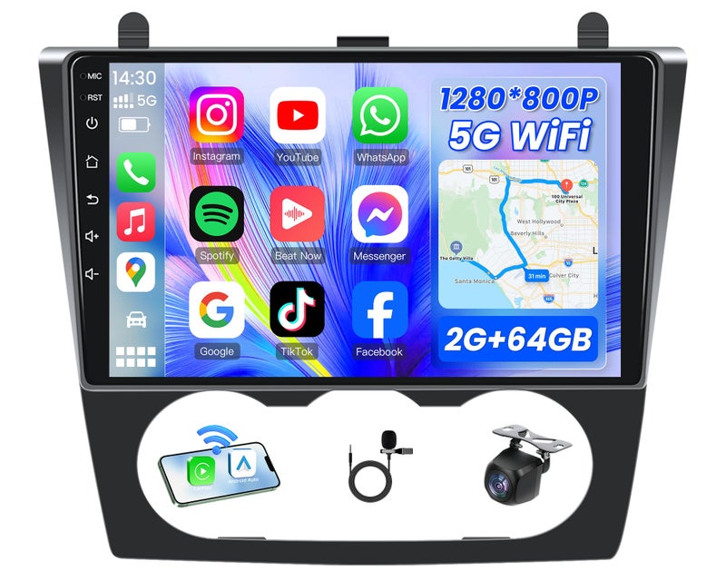 Jufodrca 4Core 64G ROM Car Radio Stereo for Nissan Altima 2007-2012: Upgrade 5G-WIFI 9" 1280*800 Touch Screen Head Unit Wireless Carplay Android Auto Bluetooth GPS RDS FM Mirror Link Backup Camera (Manual AC) - Image 1