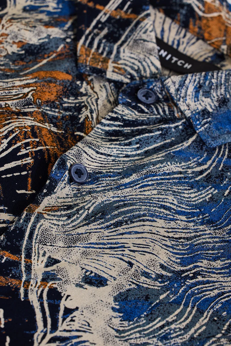 SNITCH Blue Abstract Slim Fit Shirt