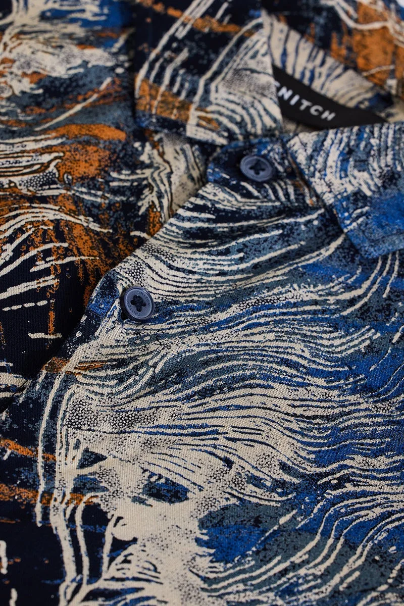 SNITCH Blue Abstract Slim Fit Shirt