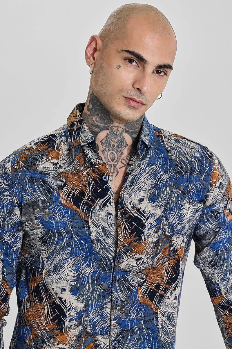 SNITCH Blue Abstract Slim Fit Shirt