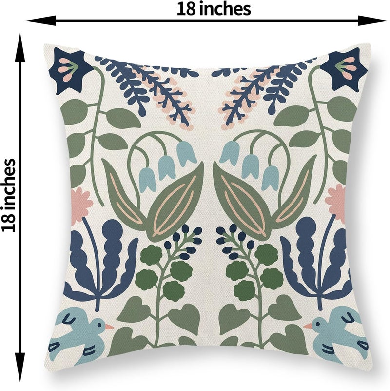 GOLIANDA Boho Navy Blue Green Flower Pillow Covers 18x18 Inch Set of 2 Sage Green Floral Throw Pillows Vintage Flower Outdoor Pillowcase Linen Seasonal Decorations Farmhouse Cushion Case for Sofa Home - Image 2