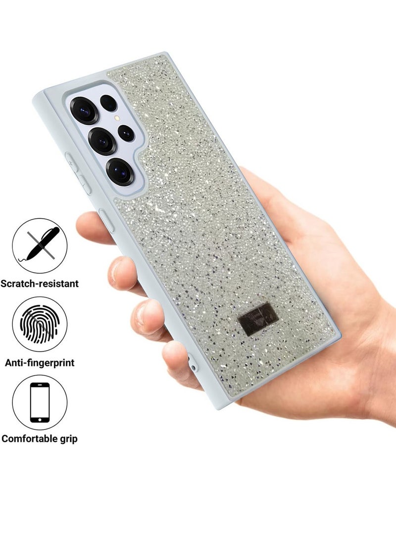 Techie غطاء خلفي أنيق فاخر متلألئ مزين بالألماس والخرز لهاتف سامسونج جالاكسي S24 ألترا - أبيض - Image 5