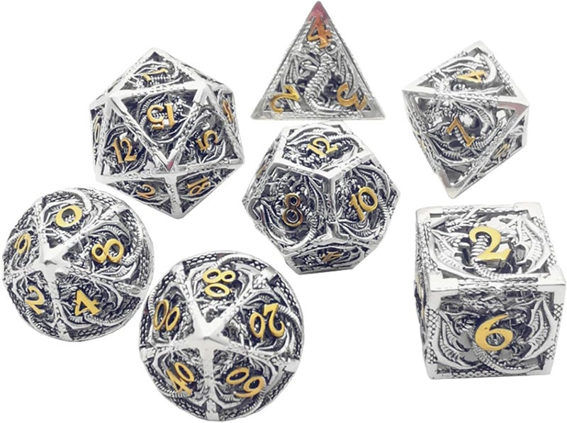 klarakoCreative Hollow DND MultiklarakoSided Dice Set Leisure place Dragon Dungeon Entertainment Dice DND Dice Tabletop Game DND Role klarakoBright silver gold - Image 3