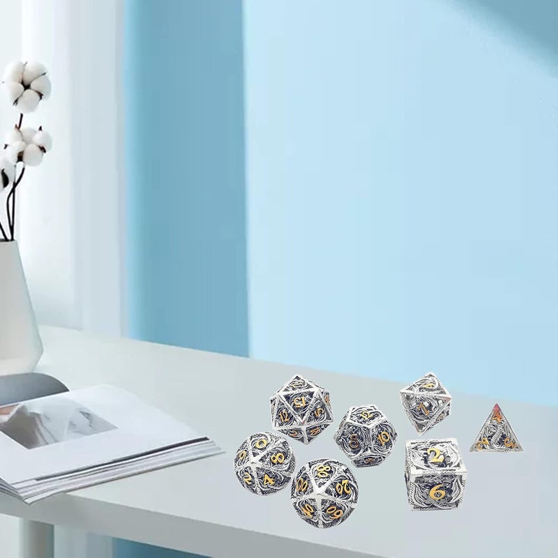 klarakoCreative Hollow DND MultiklarakoSided Dice Set Leisure place Dragon Dungeon Entertainment Dice DND Dice Tabletop Game DND Role klarakoBright silver gold - Image 4