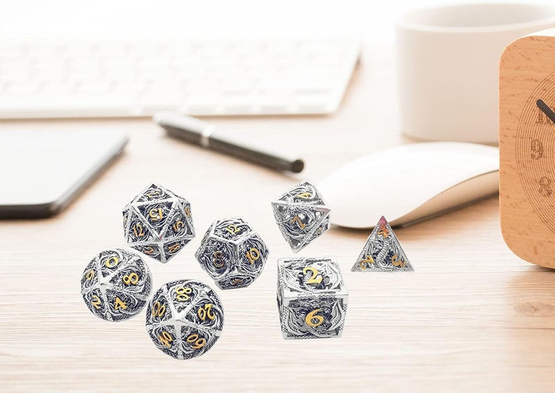 klarakoCreative Hollow DND MultiklarakoSided Dice Set Leisure place Dragon Dungeon Entertainment Dice DND Dice Tabletop Game DND Role klarakoBright silver gold - Image 5