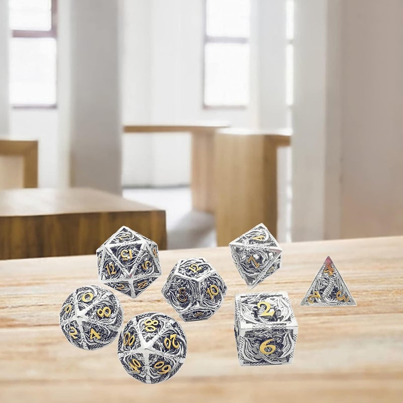 klarakoCreative Hollow DND MultiklarakoSided Dice Set Leisure place Dragon Dungeon Entertainment Dice DND Dice Tabletop Game DND Role klarakoBright silver gold - Image 2