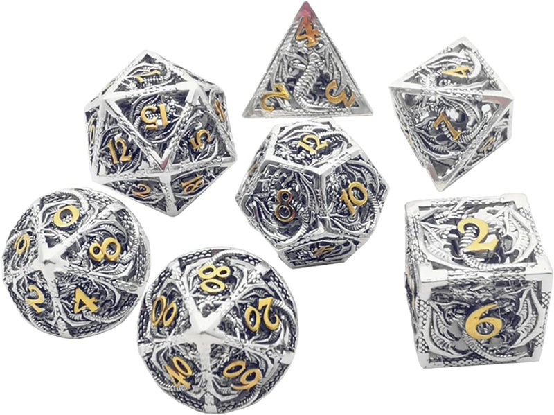 klarakoCreative Hollow DND MultiklarakoSided Dice Set Leisure place Dragon Dungeon Entertainment Dice DND Dice Tabletop Game DND Role klarakoBright silver gold - Image 1