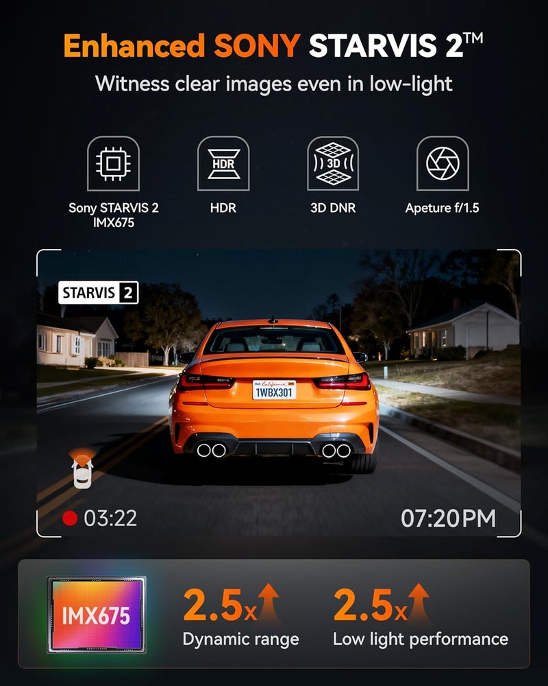 WOLFBOX X3 2.5K 60FPS Dual Dash Cam with WiFi & GPS - Image 3