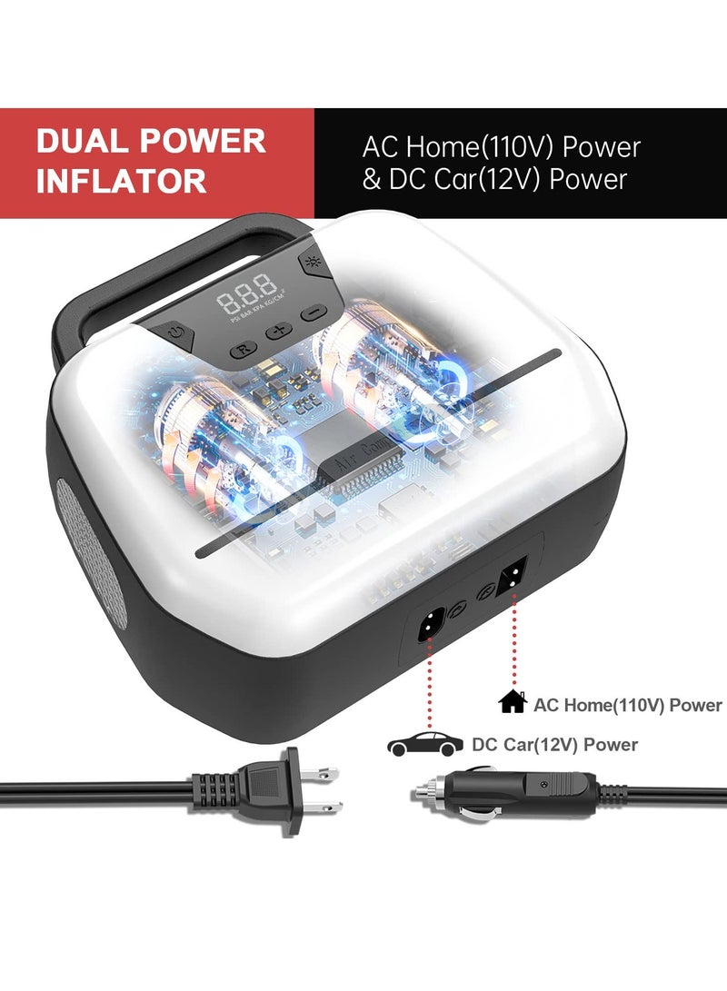 SOLARAE Portable Air Compressor for Car Tires, Electric Air Pump for Bike and Other Inflatables at Home 110V AC 12V DC, Dual Powerful Motors,150 PSI Wheel Tire Inflators with Digital Pressure Gauge, LED Light - Image 2