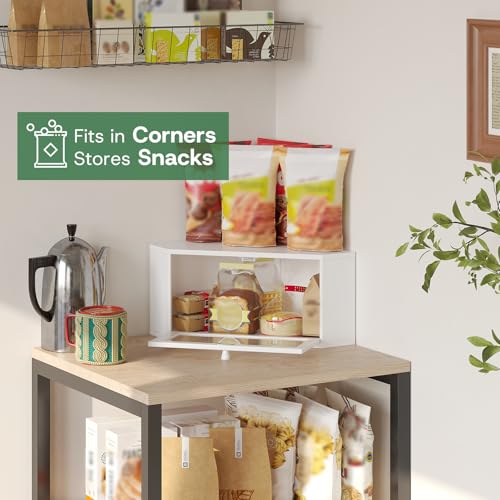 kiplant Corner Bread Box for Kitchen Countertop - Bamboo Wood, Wavy Acrylic Door, Bread Storage Container, Large Bread Holder (White, Medium) - Image 5