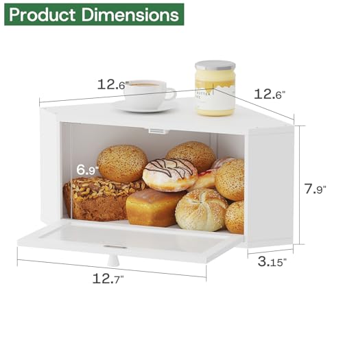 kiplant Corner Bread Box for Kitchen Countertop - Bamboo Wood, Wavy Acrylic Door, Bread Storage Container, Large Bread Holder (White, Medium) - Image 2