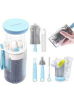 HOOKOR Travel Baby Bottle Brush Set with Extendable Liquid Silicone Bottle Brush，Nipple Brush，Built-in Bottle Drying Rack，Straw Cleaner Brush，Baby Bottle Soap Dispenser，Bottle Warmer (Blue)  - Image 1