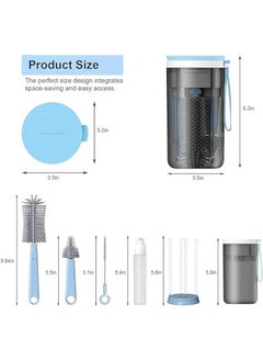 HOOKOR Travel Baby Bottle Brush Set with Extendable Liquid Silicone Bottle Brush，Nipple Brush，Built-in Bottle Drying Rack，Straw Cleaner Brush，Baby Bottle Soap Dispenser，Bottle Warmer (Blue)  - Image 2