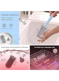HOOKOR Travel Baby Bottle Brush Set with Extendable Liquid Silicone Bottle Brush，Nipple Brush，Built-in Bottle Drying Rack，Straw Cleaner Brush，Baby Bottle Soap Dispenser，Bottle Warmer (Blue)  - Image 3