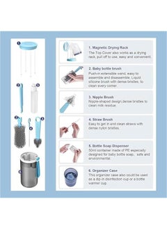 HOOKOR Travel Baby Bottle Brush Set with Extendable Liquid Silicone Bottle Brush，Nipple Brush，Built-in Bottle Drying Rack，Straw Cleaner Brush，Baby Bottle Soap Dispenser，Bottle Warmer (Blue)  - Image 4