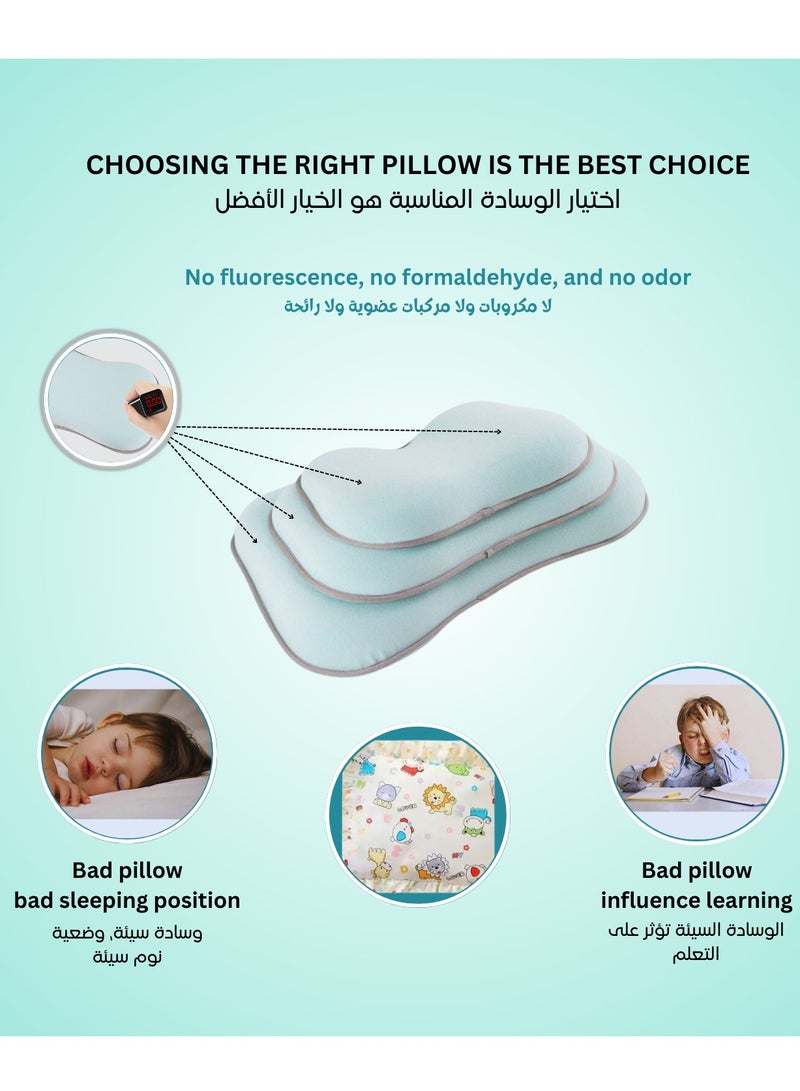 وسادة مريحة للرقبة ثابتة الرأس بتصميم محيطي للرقبة مصنوعة من إسفنج الذاكرة لحماية الرقبة، وسادة خضراء اللون (مناسبة للأطفال من عمر 3 إلى 6 سنوات) مقاس متوسط ​​(43 × 23 × 7-5 سم)