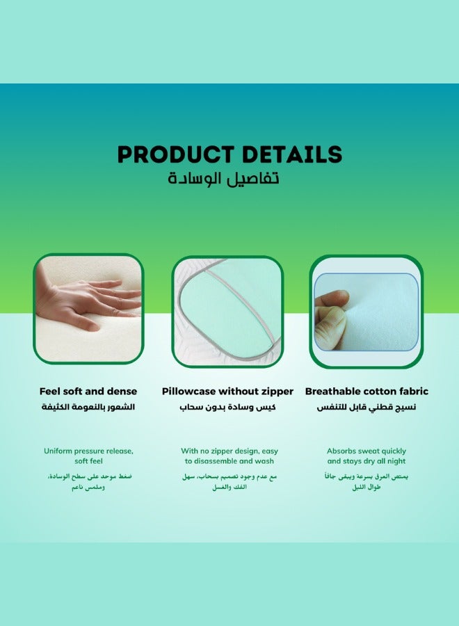 وسادة مريحة للرقبة ثابتة الرأس بتصميم محيطي للرقبة مصنوعة من إسفنج الذاكرة لحماية الرقبة، وسادة خضراء اللون (مناسبة للأطفال من عمر 3 إلى 6 سنوات) مقاس متوسط ​​(43 × 23 × 7-5 سم)