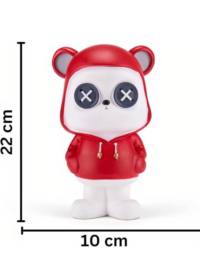 WISHWIND Red Cool Panda with Hoodie Piggy Bank (Small) – Fun and Stylish Panda-Shaped Money Box for Kids, Teens, and Collectors, Perfect for Saving and Decorative Display - Image 1