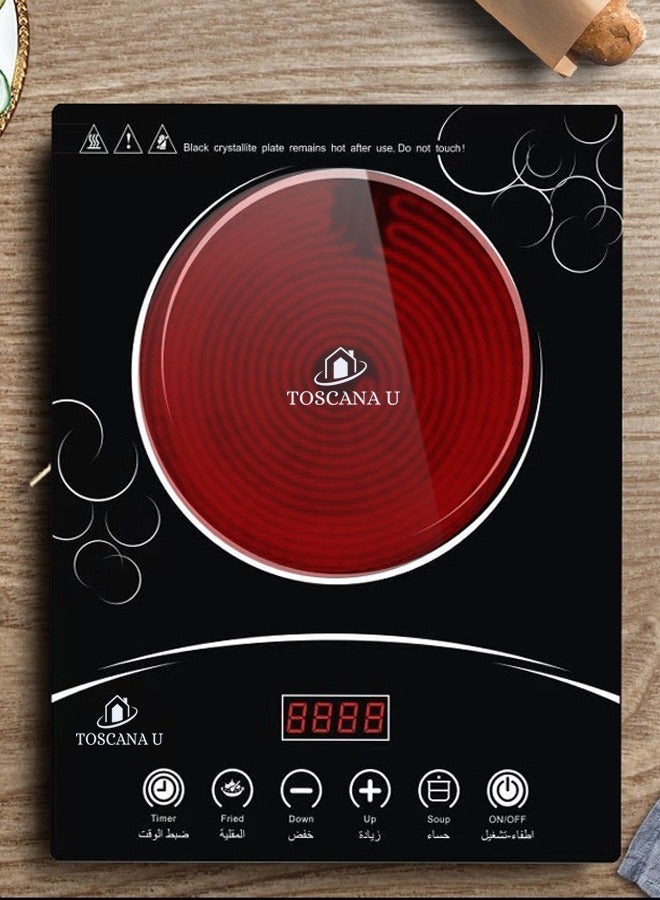 توسكانا يو طباخ سيراميك رقمي يعمل بالأشعة تحت الحمراء مع شاشة LED , سخان كهربائي ذكي مزود بمؤقت و اعدادات طاقة مختلفة, موقد كهربائي لطهي و تسخين الطعام بقوة 2000 واط - Image 5