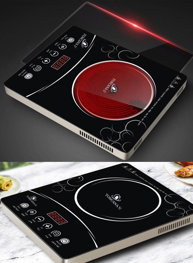 توسكانا يو طباخ سيراميك رقمي يعمل بالأشعة تحت الحمراء مع شاشة LED , سخان كهربائي ذكي مزود بمؤقت و اعدادات طاقة مختلفة, موقد كهربائي لطهي و تسخين الطعام بقوة 2000 واط - Image 4