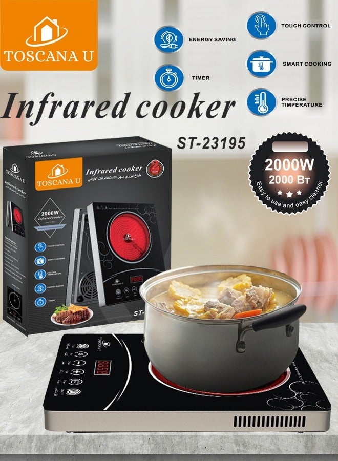 توسكانا يو طباخ سيراميك رقمي يعمل بالأشعة تحت الحمراء مع شاشة LED , سخان كهربائي ذكي مزود بمؤقت و اعدادات طاقة مختلفة, موقد كهربائي لطهي و تسخين الطعام بقوة 2000 واط - Image 3