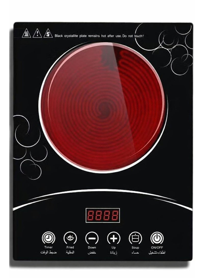 توسكانا يو طباخ سيراميك رقمي يعمل بالأشعة تحت الحمراء مع شاشة LED , سخان كهربائي ذكي مزود بمؤقت و اعدادات طاقة مختلفة, موقد كهربائي لطهي و تسخين الطعام بقوة 2000 واط - Image 1